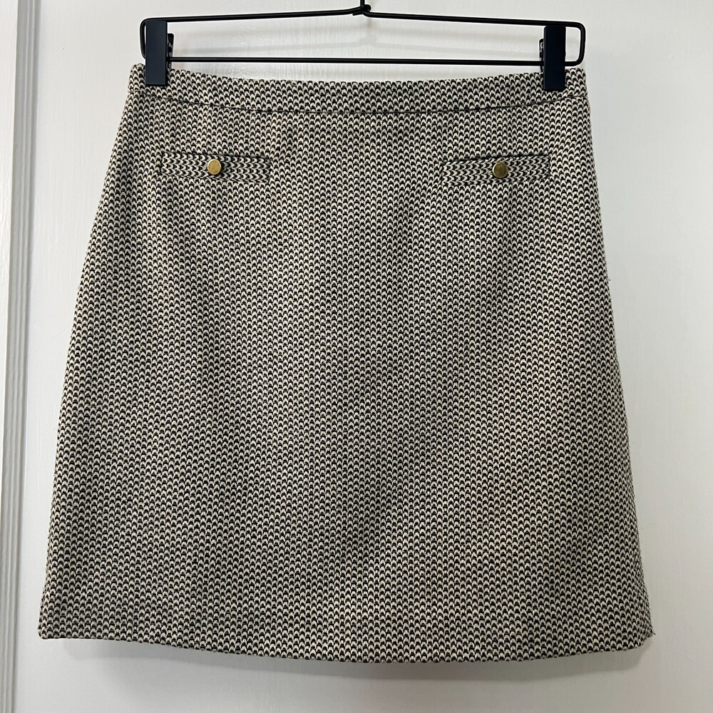 LOFT Petites Black Tan Gold Metallic Print Skirt Side Zipper Lined Women's 4 P